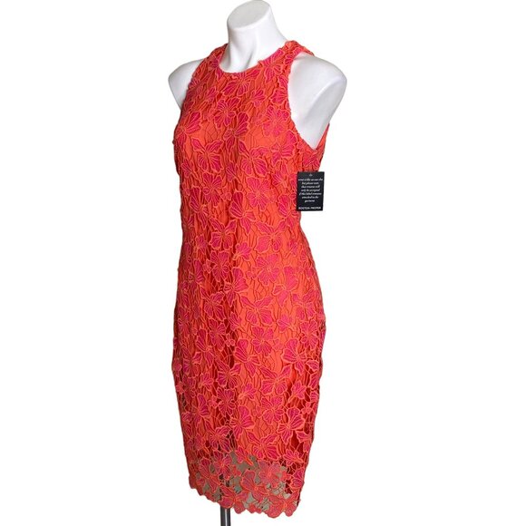 Alexia Admor NWT $146 Coral Pink Reese Lace Dress, Floral Crochet Design Size 8 - Picture 6 of 12